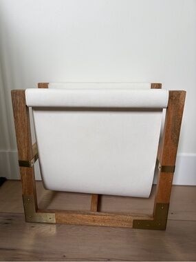 White Leather and Wood Magazine Rack - Minimal Home Accent